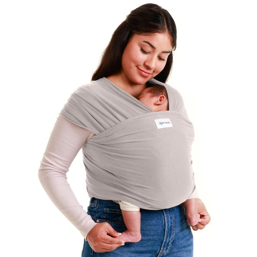 Sleepy Wrap Stretchy Ergonomic Baby Carrier Sling for Newborns to Toddlers - Hands-Free Lightweight Baby Wrap 7-35 lbs (Light Grey)